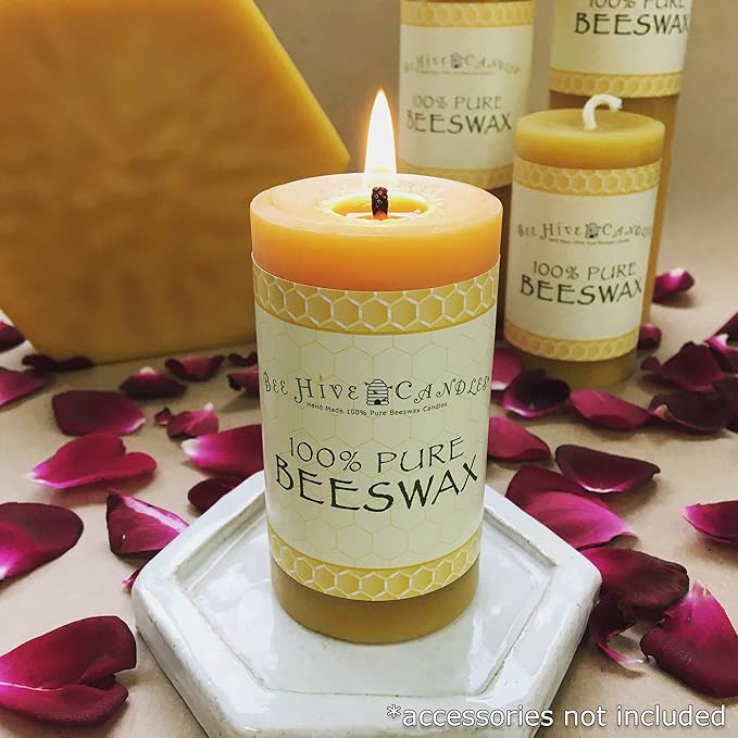 100% Pure Beeswax Pillar Candle (2" x 3" (3-Pack)) | Natural Beeswax Candles | Soy, Paraffin & Fragrance Free | Handmade in The USA