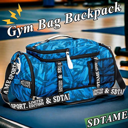 Gym Duffle Bag Backpack with Shoe Compartment,4 ways Travel Backpack for Women and Men,Multi-Functional Weekender bag with Waterproof Layer&Laptop Compartment for Fitness, Travel,Camping