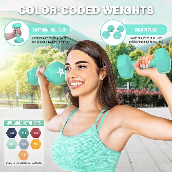 Yes4All Vinyl Hexagon Dumbbell - Dumbbells Set of 2 Hand Weights for Home Gym & Strength Training (2-15 lbs Weight Options)