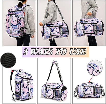 Gym Duffle Bag Backpack with Shoe Compartment,4 ways Travel Backpack for Women and Men,Multi-Functional Weekender bag with Waterproof Layer&Laptop Compartment for Fitness, Travel,Camping
