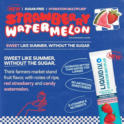 Liquid I.V.® Hydration Multiplier Sugar Free - Strawberry Watermelon | Electrolyte Powder Drink Mix | 1 Pack (14 Servings)