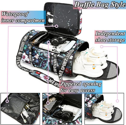Gym Duffle Bag Backpack with Shoe Compartment,4 ways Travel Backpack for Women and Men,Multi-Functional Weekender bag with Waterproof Layer&Laptop Compartment for Fitness, Travel,Camping