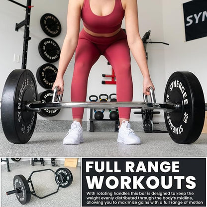 Synergee 20kg and 25kg Chrome or Black Olympic Hex Barbell Trap Bar with Rotating, Flat or Raised Handles for Squats, Deadlifts, Shrugs.