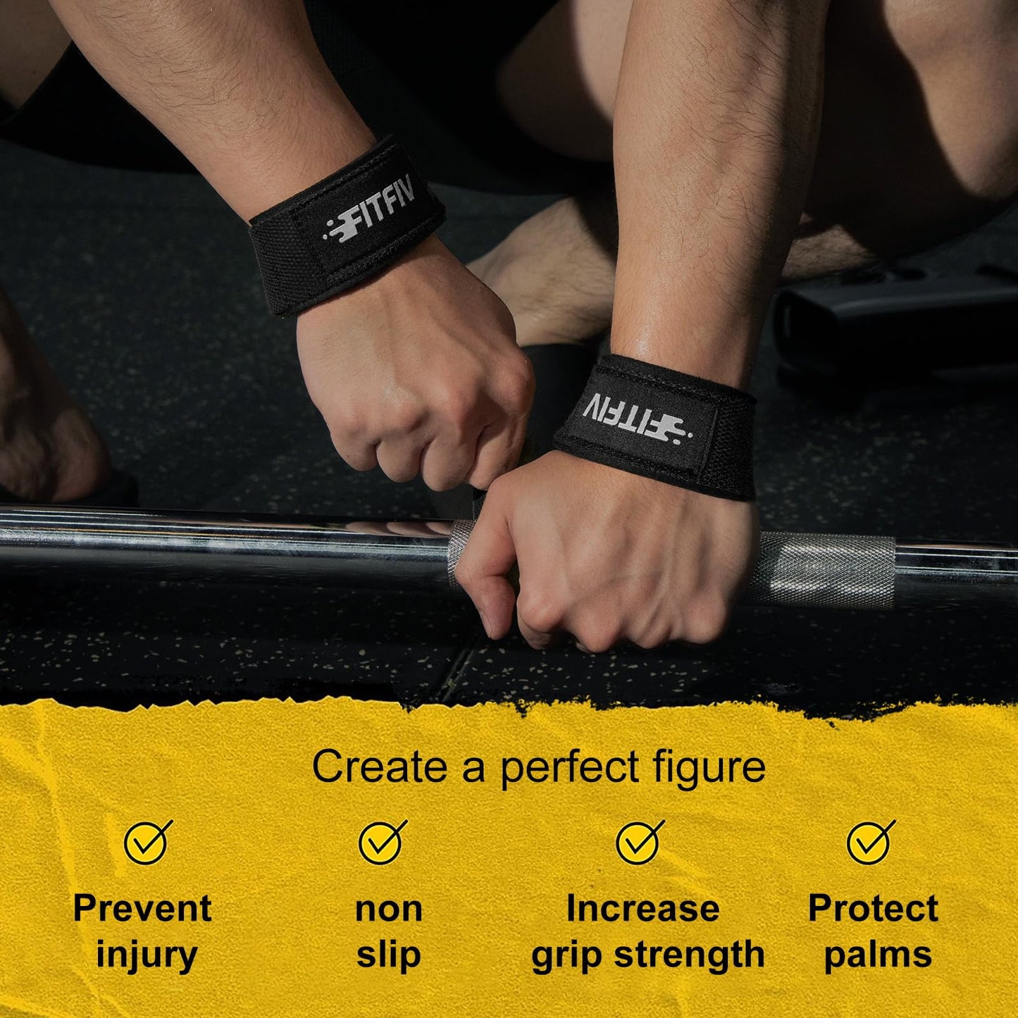 FITFIV Lifting Straps for Weightlifting, Padded Wrist Straps for Gym
