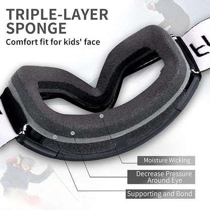 Freela Kids Ski Snowboard Goggles for Toddler(3-14) Youth Anti Fog Anti UV Goggles Girls Boys Snow Skiing Equipment