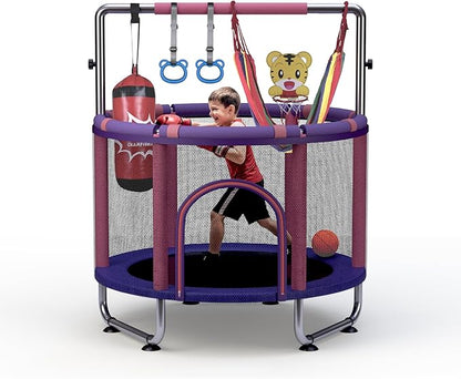 Trampoline for Kids 55inch Toddler Mini Small Trampoline Outdoor Indoor Basketball Hoop, Swing, Gift for Baby, Toddlers & Kids Ages 3-6