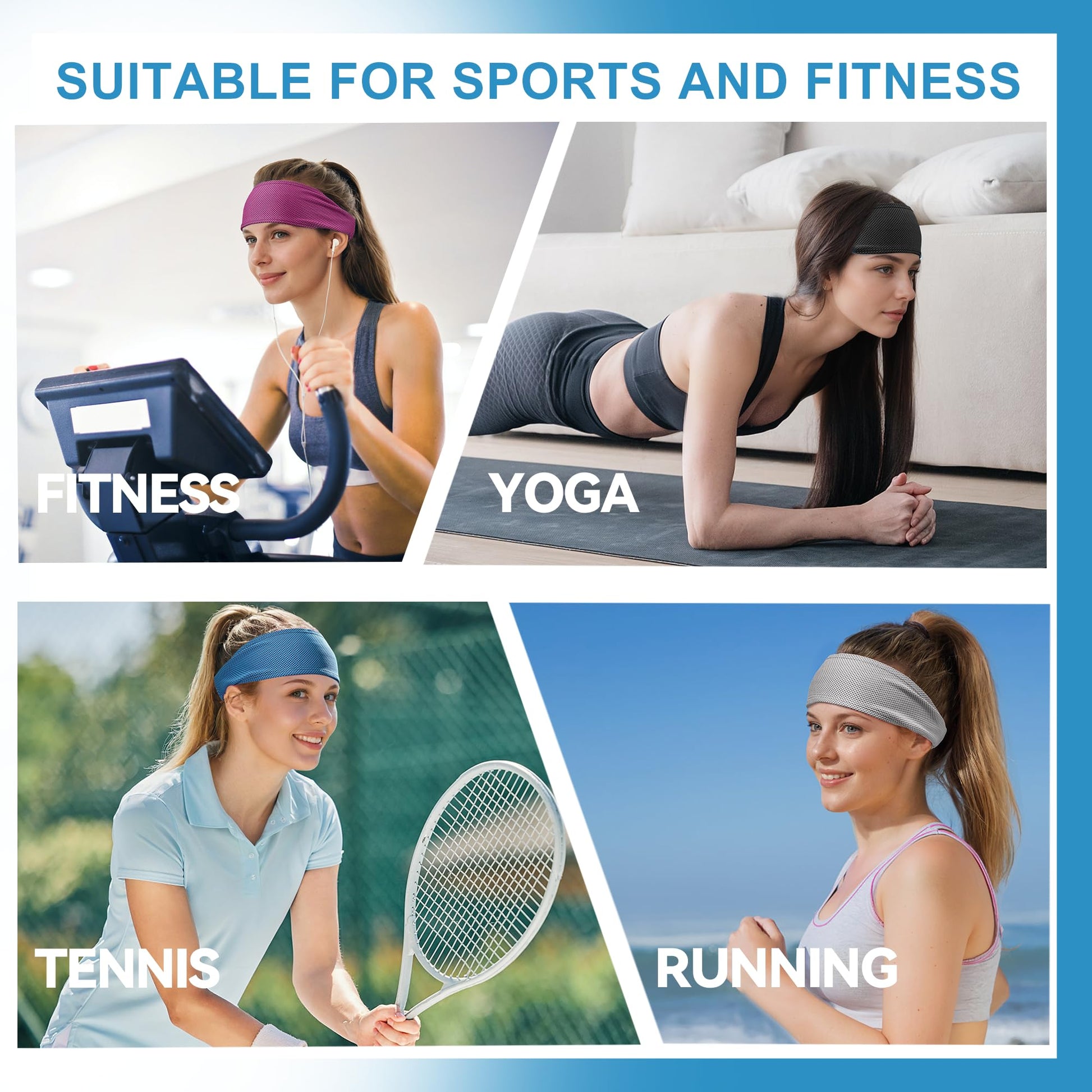 Sukeen Cooling Headbands for Women 4 Pack, Instant Cooling, Moisture Wicking Non-Slip Sweatbands
