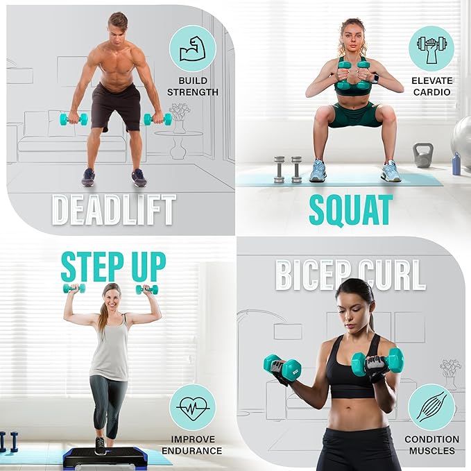 Yes4All Vinyl Hexagon Dumbbell - Dumbbells Set of 2 Hand Weights for Home Gym & Strength Training (2-15 lbs Weight Options)