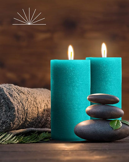 Mottled Pillar Candles by Bask - Set of 6-3" x 6" Dripless Unscented Candles in Turquoise for Home Decor, Relaxation & All Occasions
