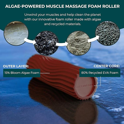 Oceanfoam Ripple Travel Foam Roller (11" x 3.35") Firm Mini Foam Roller for Physical Therapy, Deep Tissue Massage, Back Pain - High Density, Ergonomic Wave Textured - Yoga, Pilates, Exercise (Maroon)