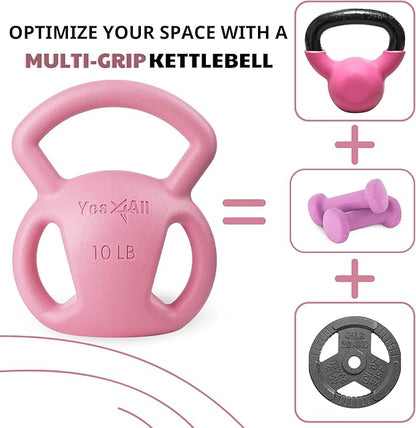Yes4All Kettlebell, Strength Training Kettlebells for Women, Wide Multi-grip Textured Handle for Home Gym Exercises & Full Body Workout, Single 5–25 lb & Set of 10-15 lb