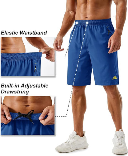 TACVASEN Men's Running Athletic Shorts 9" Quick Dry Workout Gym Shorts Lightweight Summer Shorts 3 Zipper Pockets