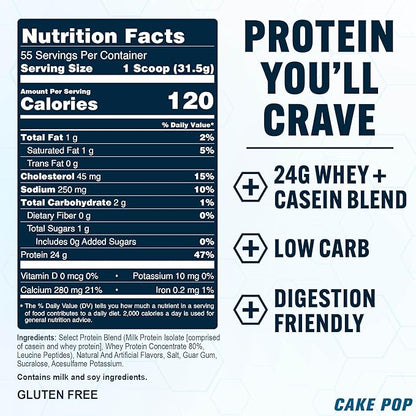 PEScience Select Protein Powder, Whey and Casein Blend, Clean Protein Powder for Women and Men, Low Calorie, Low Carb, Keto Friendly, Gluten Free - Cake Pop - 55 Servings