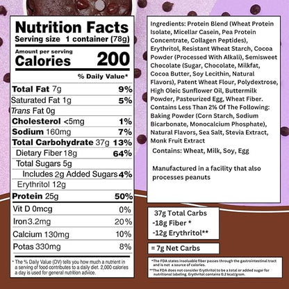 Bootylicious | High-Protein Muffin | 25g Protein, 7g Net Carbs, 2.32-2.75oz Cup, 12-Pack (Double Chocolate)