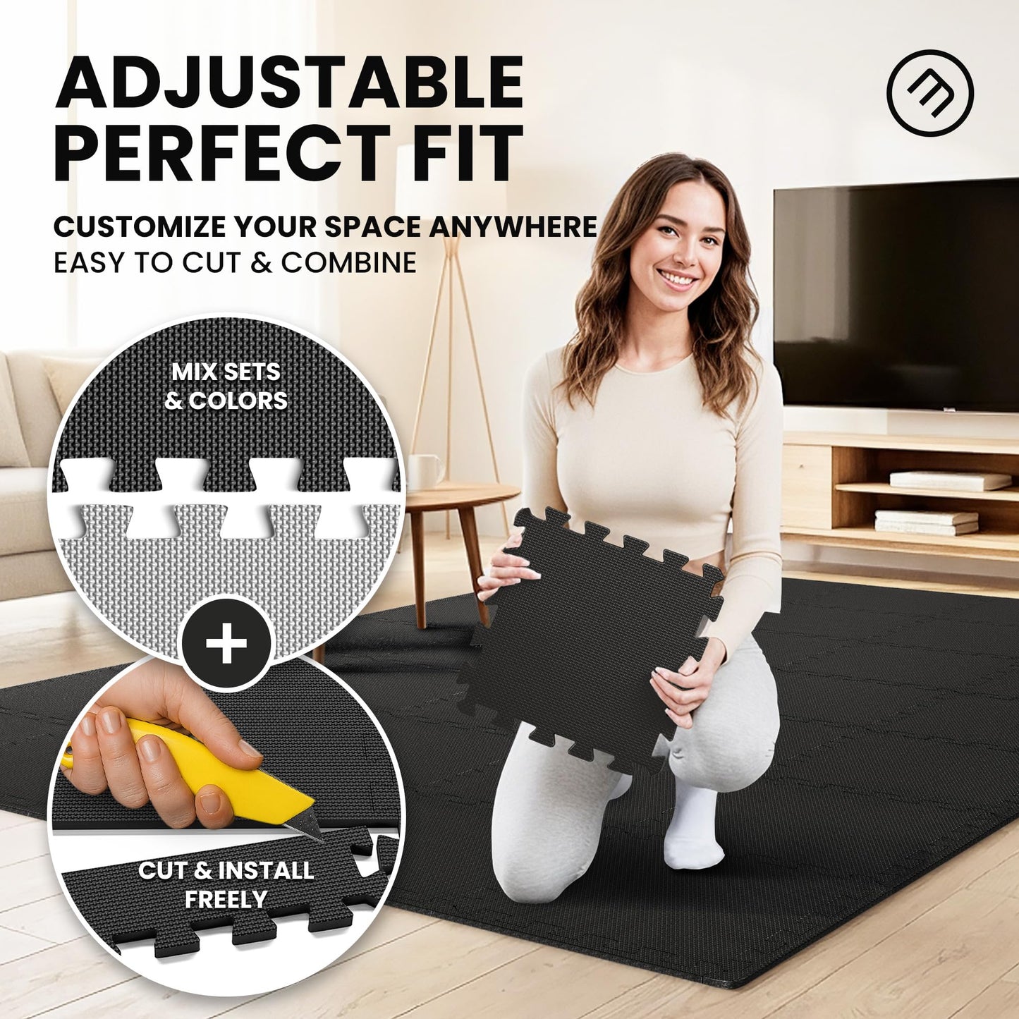 bemaxx Gym Mats Set - EVA Interlocking Foam Floor Tiles (12.6"x12.6"x0.4") Protective Gym Flooring