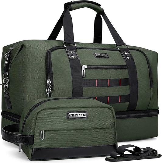 WITZMAN Travel Duffle Bags for Men Weekender Bags with Toiletry Bag Sets Carry On Overnight Bag 55L