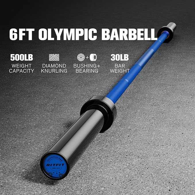 RITFIT Olympic Barbell 4ft/4.8ft/6ft - 2 Inch Weight Bar for Strength Training, Weightlifting, Squat, Deadlift, Bench Press, Curl, Overhead Press - 350lbs/500lbs Capacity