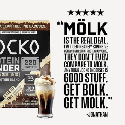 Jocko Fuel Mölk Whey Protein Powder - Keto, Probiotics, Digestive Enzymes, Amino Acids, Low Sugar Monk Fruit Blend - Supports Muscle Recovery & Growth (29 Servings, Root Beer Float)