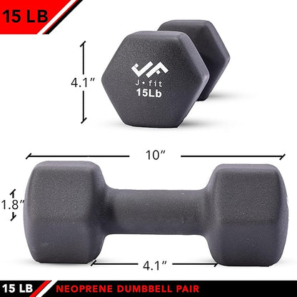JFIT Dumbbell Pairs or Sets – Neoprene & Vinyl Coated Hand Weights for Home Gym, Strength Training, Aerobics, Cardio Exercise and Fitness