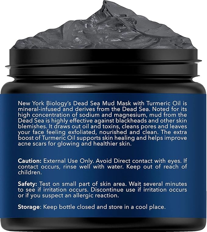 New York Biology Dead Sea Mud Mask for Face and Body | with Turmeric Oil | Spa Quality Pore Refiner for Oily Skin | Natural Skincare for Women & Men | Tighten Skin for A Healthier Complexion | 4 oz