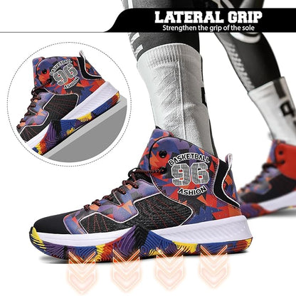 ASHION Kids Basketball Shoes Boys Girls Sneakers Mid-Top Lace Up Cushion Anti Slip Athletic Outdoor Sport Shoes for Unisex-Child