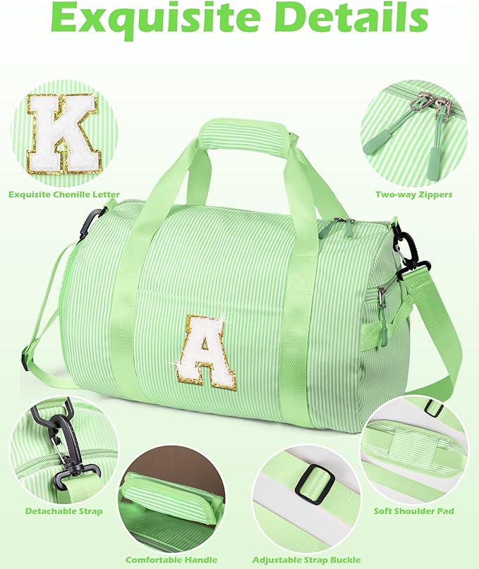 Party Favors for Teenager, Girl Gym Bag, Kids Monogram Overnight Duffel Bags with Shoe Compartment, Personalized Travel Bag with Makeup Pouch, Dorm Room Essentials (Letter I)