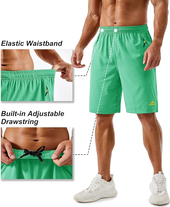 TACVASEN Men's Running Athletic Shorts 9" Quick Dry Workout Gym Shorts Lightweight Summer Shorts 3 Zipper Pockets