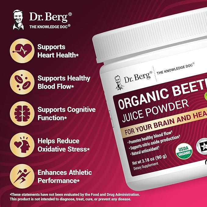 Dr. Berg Raw Organic Beet Powder from Real Earth-Grown Beets ??USDA Certified Organic Beet Root Powder to Support Nitric Oxide Levels, Energy, Blood Flow, & Heart Health* ??30 Servings