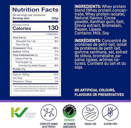 LeanFit WHEY Protein Cookies & Cream - 100% Whey Protein Powder, 25g Protein Per Serving - Grass-Fed, Gluten-Free, BCAAs, Amino Acid - 26 Servings, 1.88 lb Tub