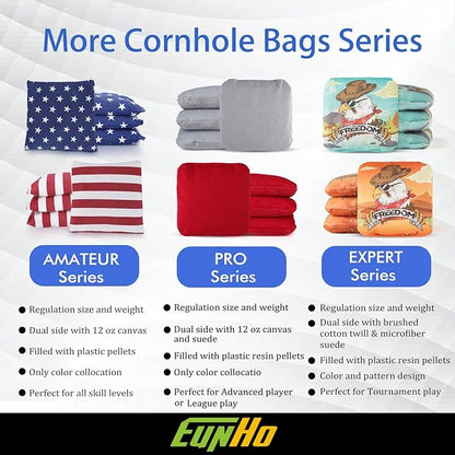 EunHo Dual Sided Cornhole Bags Regulation Set of 8 Professional Cornhole Bean Bags Slick and Stick for Tossing Game-All Weather