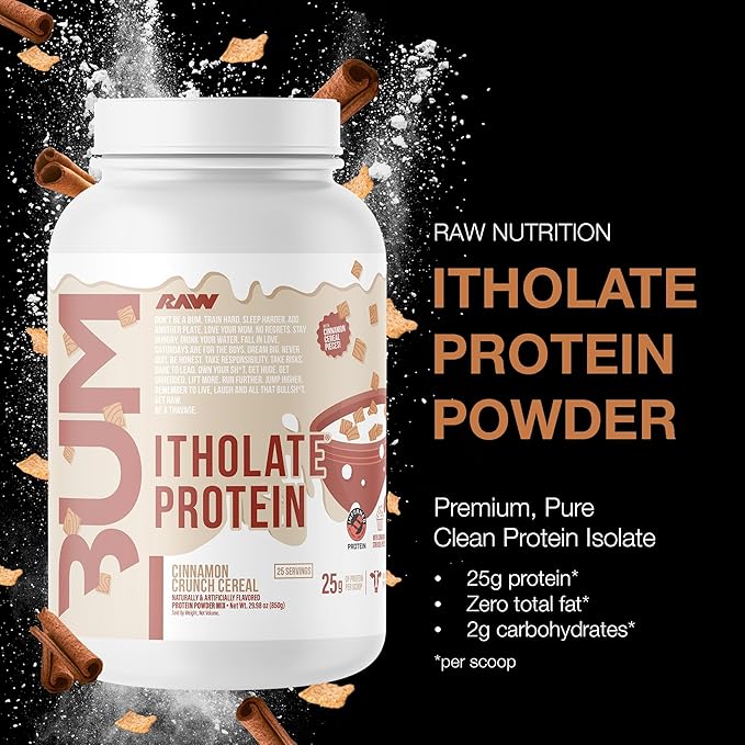 RAW Whey Isolate Protein Powder, Cinnamon Crunch (CBUM Itholate Protein) - 100% Grass-Fed Sports Nutrition Powder for Muscle Growth & Recovery - Low-Fat, Low Carb, Naturally Flavored - 25 Servings