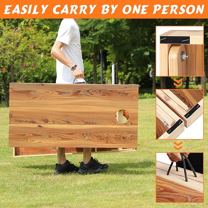 Solid Wood Premium Cornhole Game Set, Bean Bag Toss Game for Tailgate, Outdoor, Backyard - Professional Portable Cornhole Boards & Set of 8 Cornhole Bean Bags (Junior, Tailgate, Regulation Size)