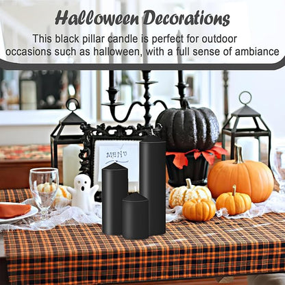 18 Pcs Black Pillar Candles Bulk Set，Hurricane Candlesï¼? Different Lengths (6 Each)，Dripless Unscented Smokeless，Gives You a Better Atmosphere When Organizing Wedding or Event Party.