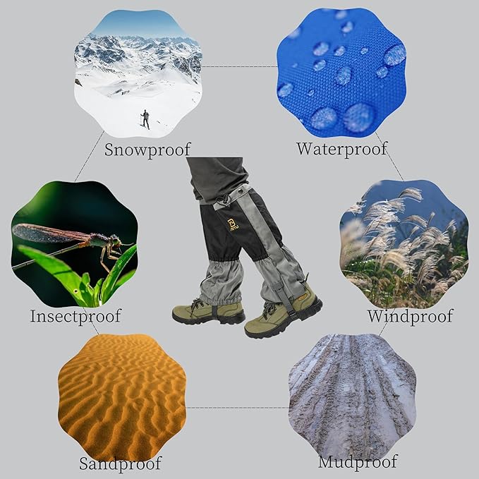 Adjustable Leg Gaiters,Snow Boot Guard Gators,Shoe Gaiters,Waterproof Hiking Gaiters for Hunting,Running,Snow,Mountain Climbing,Yard Work