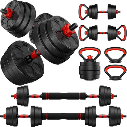 Adjustable Dumbbell Set, 20/33/45/70/90lbs Free Weight Set with Connector, 4 in1 Dumbbells Set Used as Barbell, Kettlebells, Push up Stand, Weight Set for Home Gym Suitable Men/Women