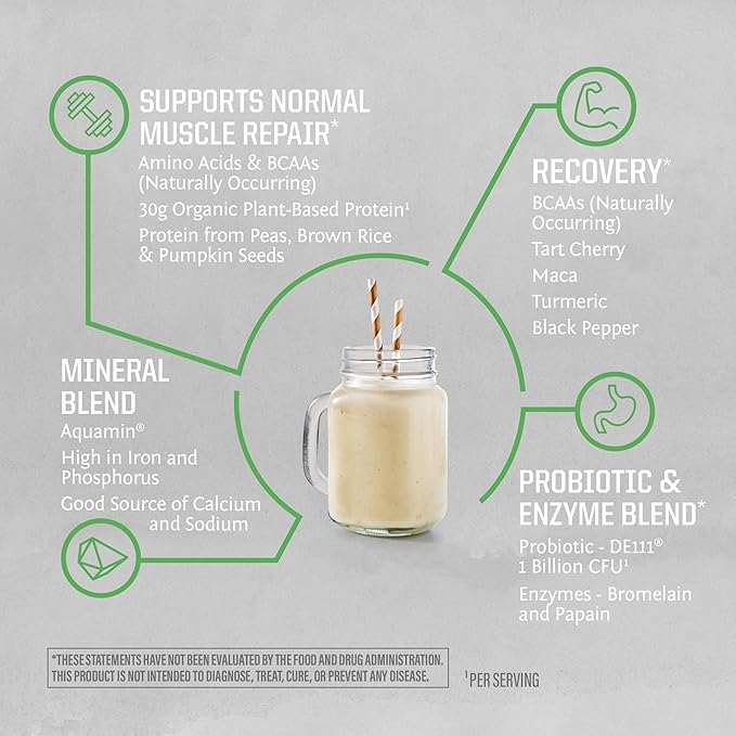 Sunwarrior Organic Plant Based Protein Powder | Vegan Organic Protein Powder with BCAA Amino Acids Plus Recovery Minerals & Botanicals | Non-GMO Soy Dairy & Gluten Free (Unflavored, 20 Servings)