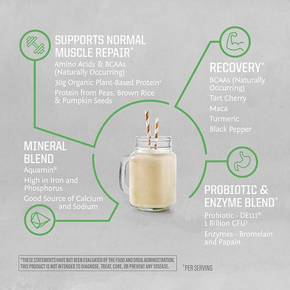 Sunwarrior Organic Plant Based Protein Powder | Vegan Organic Protein Powder with BCAA Amino Acids Plus Recovery Minerals & Botanicals | Non-GMO Soy Dairy & Gluten Free (Unflavored, 20 Servings)