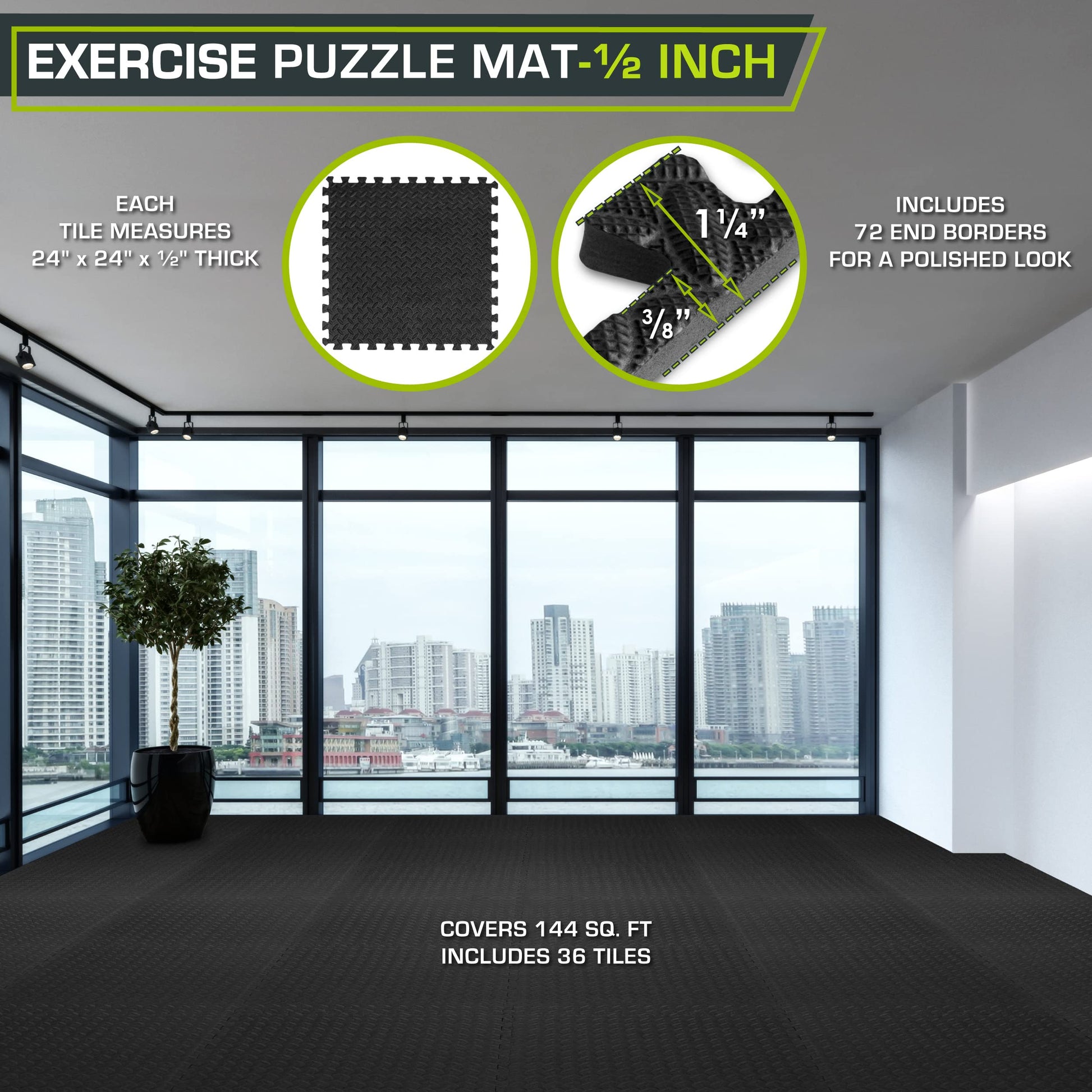 ProsourceFit Exercise Puzzle Mat ½-inch, EVA Interlocking Foam Floor Tiles for Home Gym, Workout