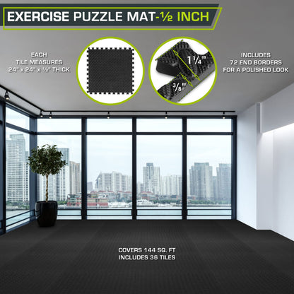ProsourceFit Exercise Puzzle Mat ½-inch, EVA Interlocking Foam Floor Tiles for Home Gym, Workout