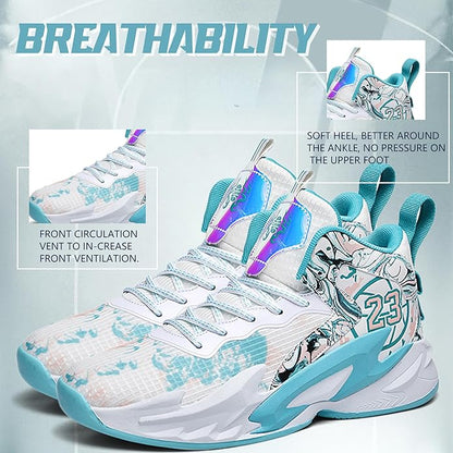 Men's Basketball Shoes Breathable Anti Slip Fashionable Graffiti Training Shoes Outdoor Shoes