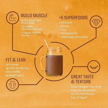 Sunwarrior - Classic Plus, Vegan Protein Powder with Peas & Brown Rice, Raw Organic Plant Based Protein, Chocolate, 30 Servings