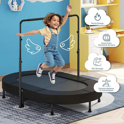 36"x56" Indoor Trampoline for Kids, Foldable Trampoline with Adjustable Handle, Double Trampoline for Boy and Girl, Kids Small Trampoline
