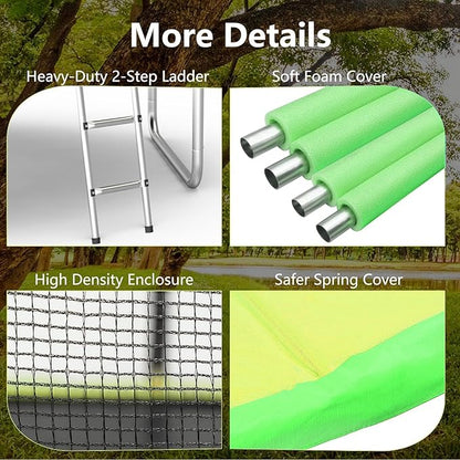 AOTOB 8FT 10FT 12FT 14 FT 15FT Trampoline with Safety Enclosure Net，Outdoor Trampoline with Basketball Hoop, Heavy Duty Jumping Mat and Spring Cover Padding for Kids and Adults, Storage Bag and Ladder