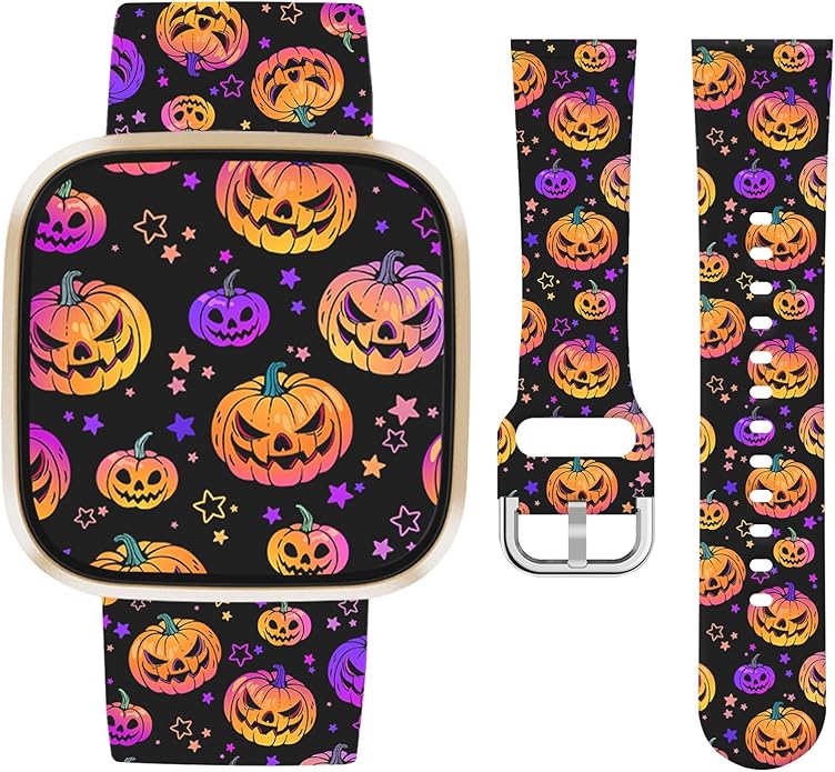 Watbro Halloween Holiday Band Compatible with Fitbit Versa 3 / Sense/Fitbit Versa 4 / Sense 2 Bands for Women Men,Soft Silicone Cute Sport Pumpkin Strap