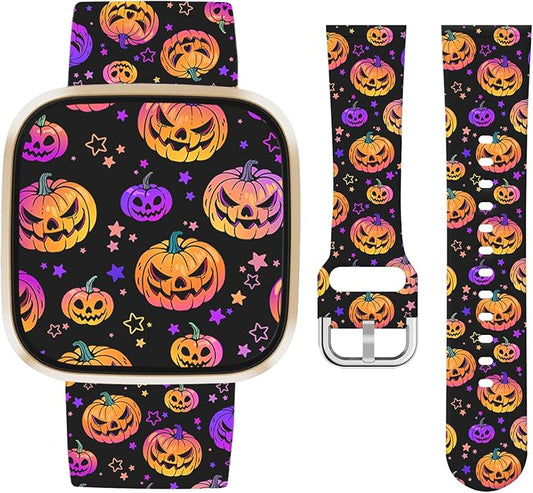 Watbro Halloween Holiday Band Compatible with Fitbit Versa 3 / Sense/Fitbit Versa 4 / Sense 2 Bands for Women Men,Soft Silicone Cute Sport Pumpkin Strap