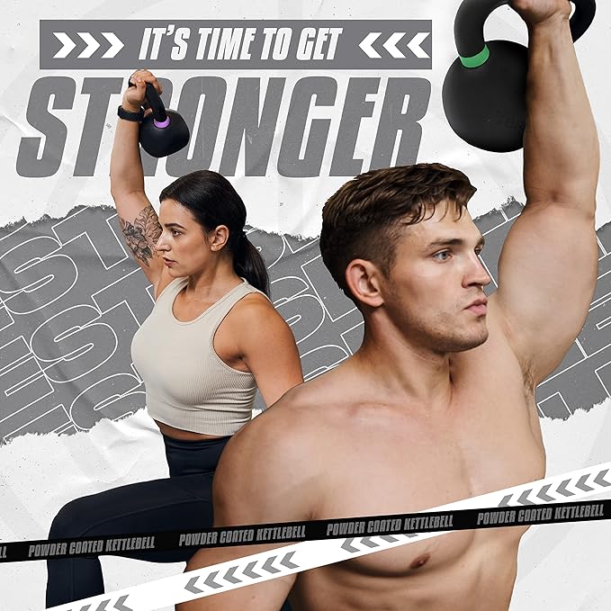 Yes4All Kettlebell, Heavy Duty Powder Coated Cast Iron Kettlebells, Non-Slip Handle & Flat Bottom for Conditioning, Strength Training & Full Body Exercises at Home Gym - Single & Pair