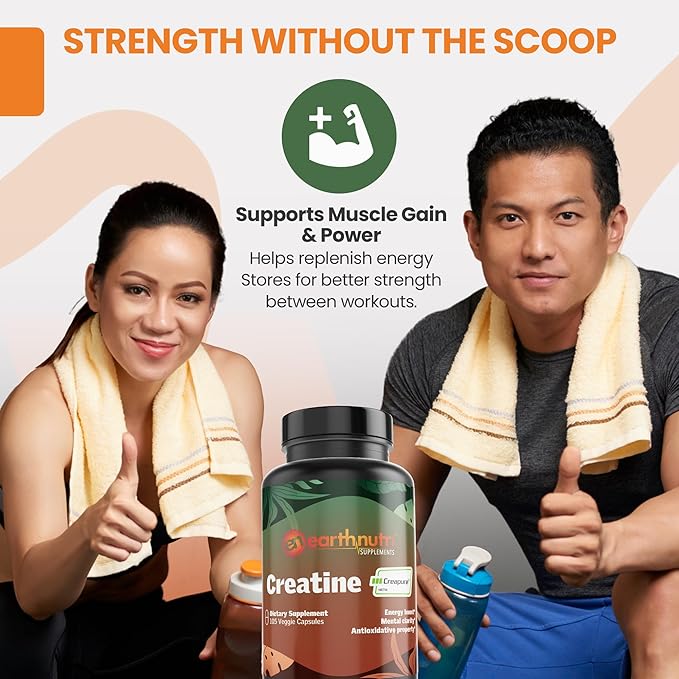 EarthNutri Creatine Monohydrate Capsules - Micronized for Better Absorption - Supports Muscle Growth, Strength & Recovery - 105 Capsules (5000mg per Serving, 7 Capsules)