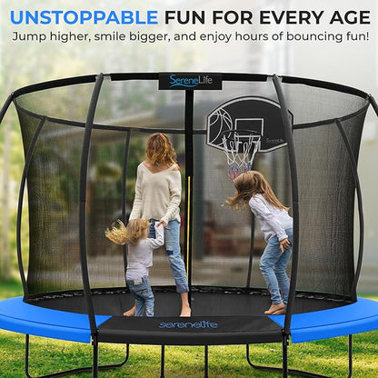 SereneLife 8FT 10FT 12FT 14FT Outdoor Trampoline for Kids and Adults – ASTM Certified Heavy-Duty Backyard Trampoline with Safety Poles, Net Enclosure, and Stable Anti-Rust Frame