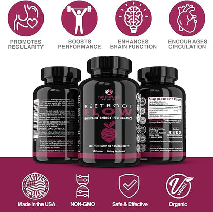 THE ENCLARE NUTRITION Beet Root Powder Capsules, Beetroot 1300mg. Nitric Oxide Supplements for Men, Supports Gut Health for Women, Energy, Brain, Athletic Performance, Heart Health Non GMO 180ct (3)