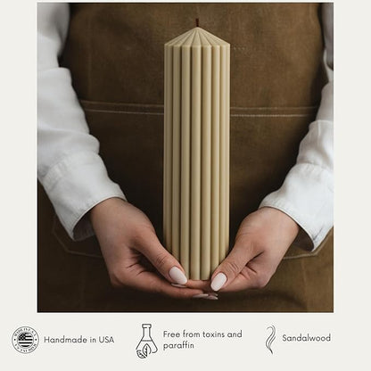 LAWA Ribbed Peak Pillar Candle - Large Beautiful Handmade Pillar Scented Soy Wax Candle Elegant Bubble Aesthetic Candle Housewarming Gift Home Room Shelf Decor Idea Olive Beige (Large)